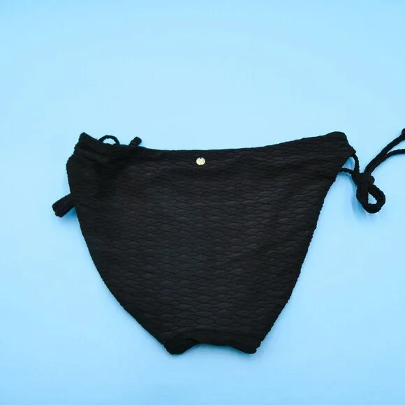 Victorias Secret Medium Black Ribbed Tie Cheeky Hipster Bikini Bottom Swimwear - Picture 5 of 7
